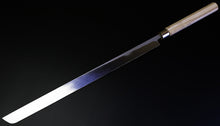 Load image into Gallery viewer, Damascus Suminagashi Maguro Tuna Knife Yasuki Hagane Carbon Steel Japan
